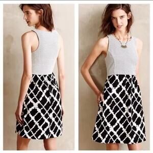 Tabitha Black & White Geometric Sleeveless Fit & Flare Dress - Size 6